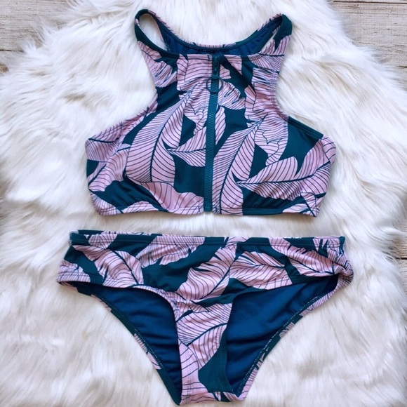 Hobie Other - Hobie Leaf Pattern Zip Front Bikini